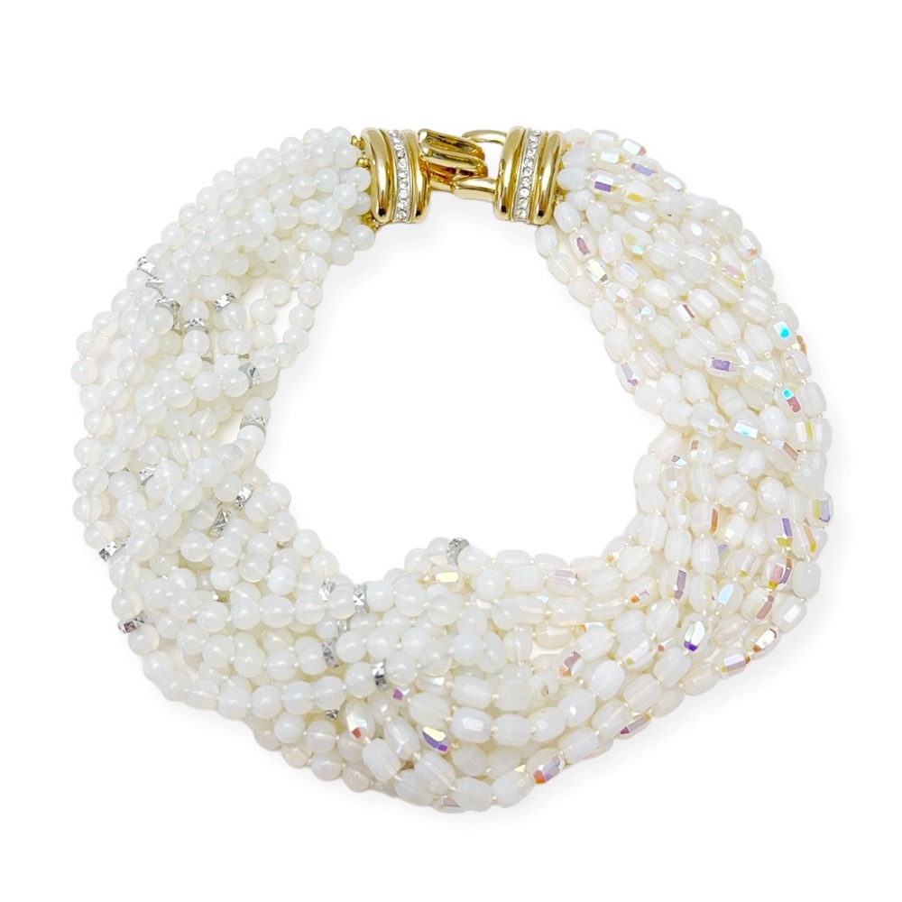 Vintage Donald Stannard 12 Strand Opalescent AB Glass Beaded Hook Necklace